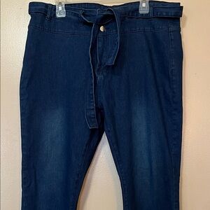 Jessica Dark Indigo Wide Leg Jeans with Tie Waist